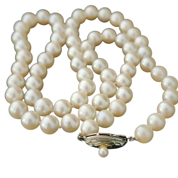 Vintage pearl necklace 925 sterling silver filigree clasp real pearls A0325 -Q1 - Picture 9 of 11